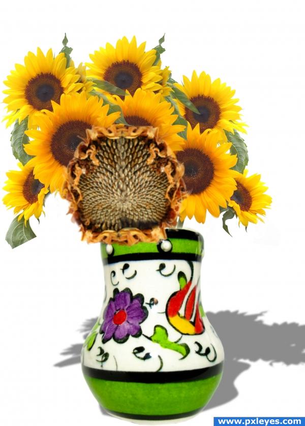 vase of sunflowers